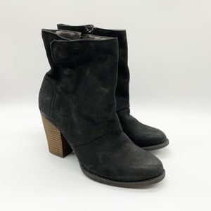 Aldo Oiled Suede Stacked Heel Ankle Boots in Black Size 7.5